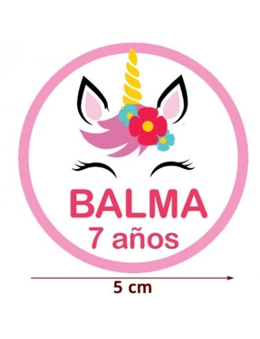 Etiqueta Pegatina Unicornio Aniversario Personalizada 5cm