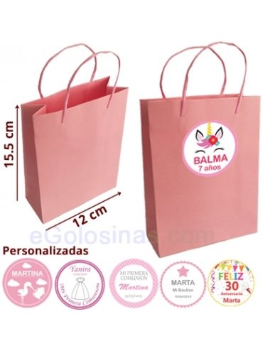 BOLSITA CARTON ROSAS Y ETIQUETA PERSONALIZADA