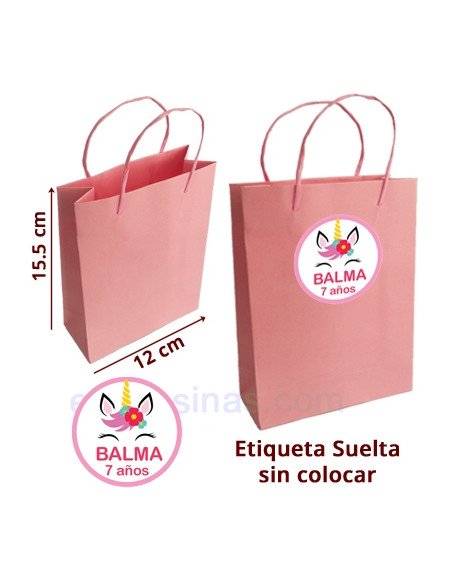 BOLSITA CARTON ROSAS Y ETIQUETA PERSONALIZADA