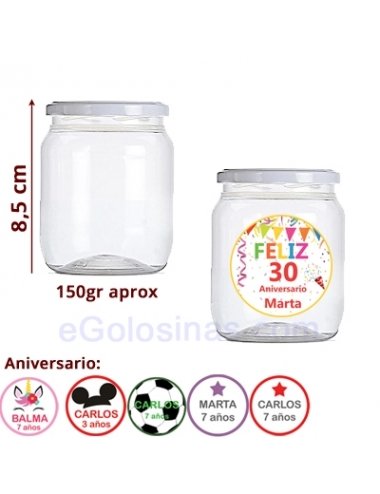 TARRO PLASTICO Y ETIQUETA DETALLE ANIVERSARIO