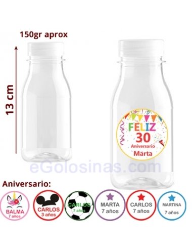 BOTELLA PLASTICO Y ETIQUETA DETALLE ANIVERSARIO