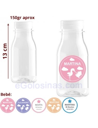 BOTELLA PLASTICO Y ETIQUETA DETALLE BAUTIZO