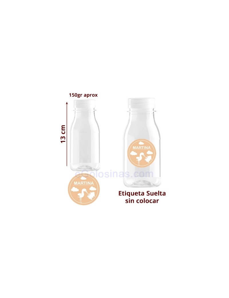 BOTELLA PLASTICO Y ETIQUETA DETALLE BAUTIZO