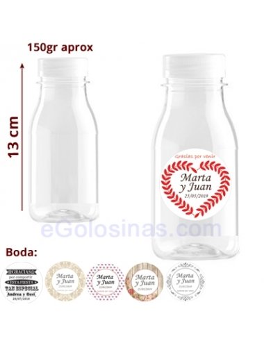 BOTELLA PLASTICO Y ETIQUETA DETALLE BODA