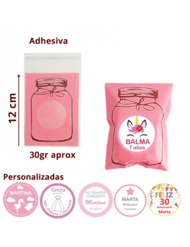 BOLSITA TARRO ROSA PEQUEÑA y ETIQUETA personalizada