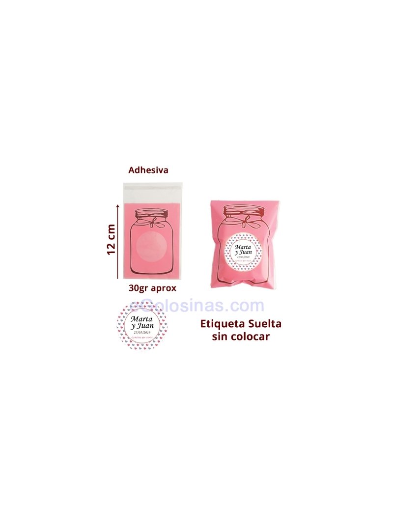 BOLSITA TARRO ROSA PEQUEÑA y ETIQUETA personalizada