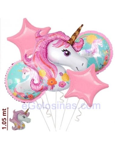 SET 5 GLOBO UNICORNIO MYLAR 1.05metros