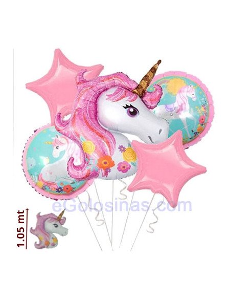SET 5 GLOBO UNICORNIO MYLAR 1.05metros