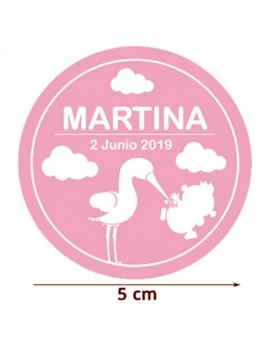 Etiqueta Pegatina Rosa Cigueña Personalizada 5cm