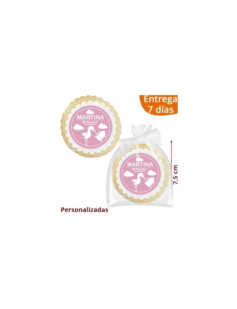 GALLETA RECORDATORIO BAUTIZO CIGUEÑA 7,5cm