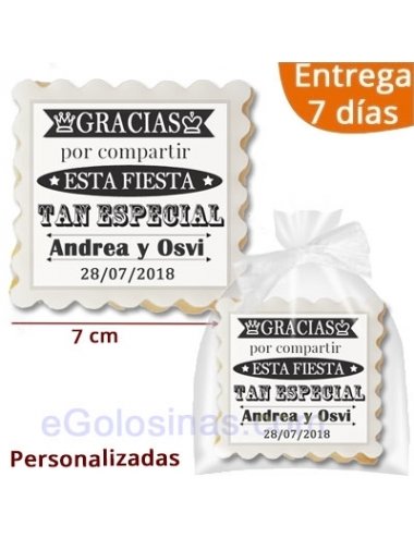 GALLETAS RECORDATORIO BODA o COMUNION 7cm personalizada