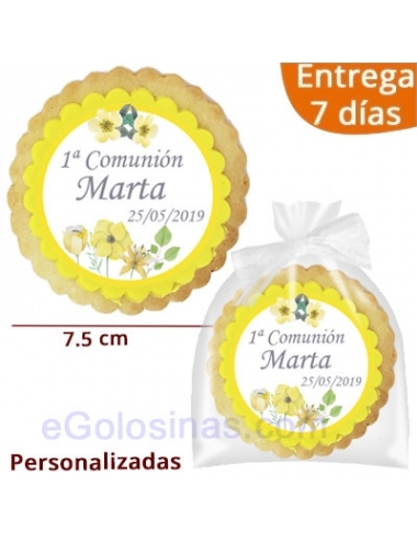 GALLETAS REDONDAS AMARILLO COMUNION personalizada