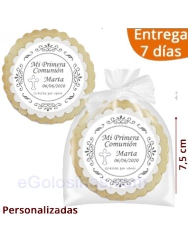 GALLETA RECORDATORIO COMUNION BLANCA personalizada