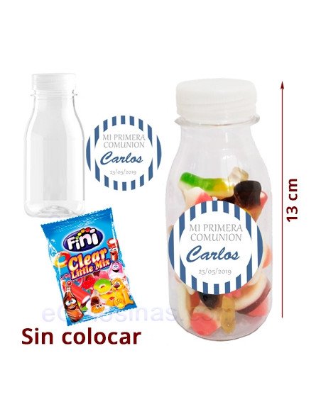 BOTELLA MINI CHUCHES BRILLO COMUNION personalizada