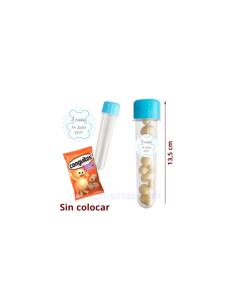 TUBO TAPA AZUL CONGUITOS BLANCOS personalizado