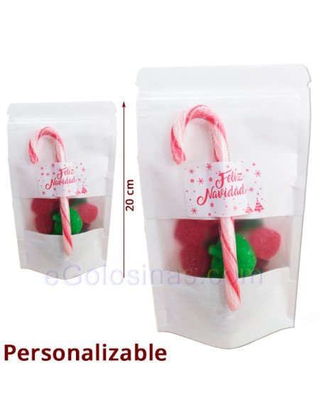 bolsa carton chuches rojas y verdes navidad bastón 120gr personalizado